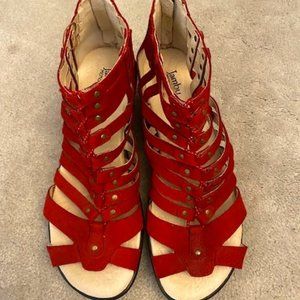 Jambu Sugar women's red leather gladiator sport wedge sandals size 8.5M